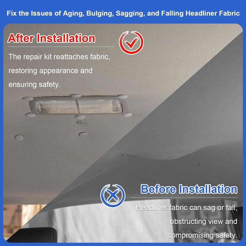 Moibunka Universal 262PCS Car Headliner Repair Kit, Premium Auto Interior Ceiling Snap Rivets for Fixing Sagging Roofs, Easy Installation for All Cars, Perfect for DIY Repairs (Grey) - Image 2